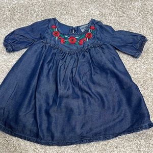 OshKosh Girls Blue Floral Neckline Dress I Size 12M